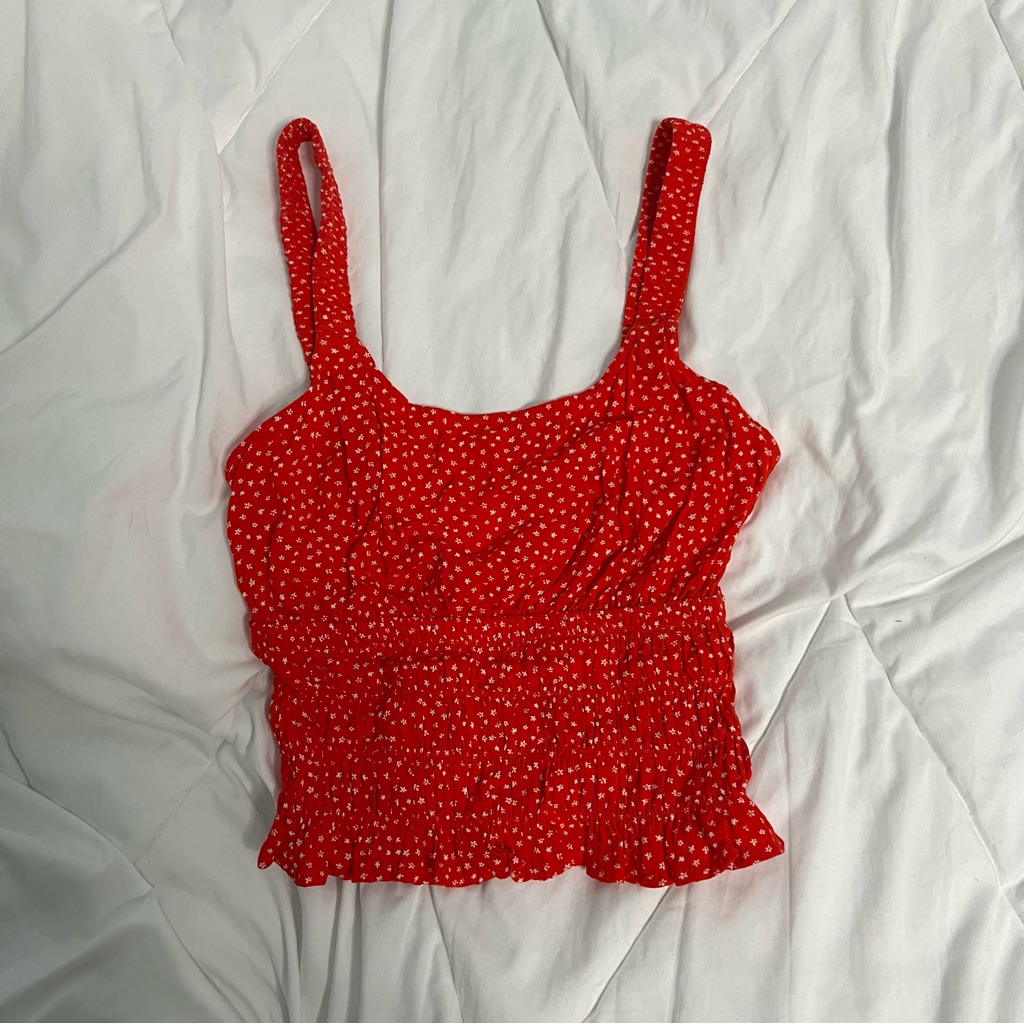 Red & White Floral Polka Dot Tank Top Pacsun Xs